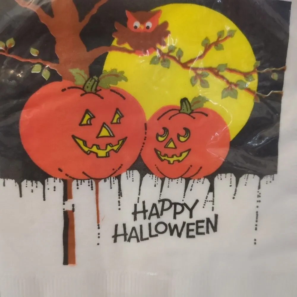 Vintage Halloween Jack O Lantern Luncheon Napkins Party Maid USA
